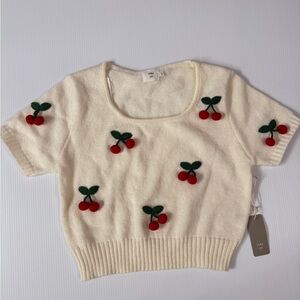 NWT Luna Ivy Cherry embroidered knit blouse